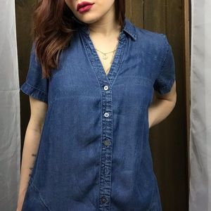 J.Jill Blue Denim Paisley Printed Collared Dress